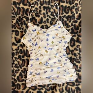 Almost Famous Ruched Butterfly Print Crop Top Camisole - Size Small